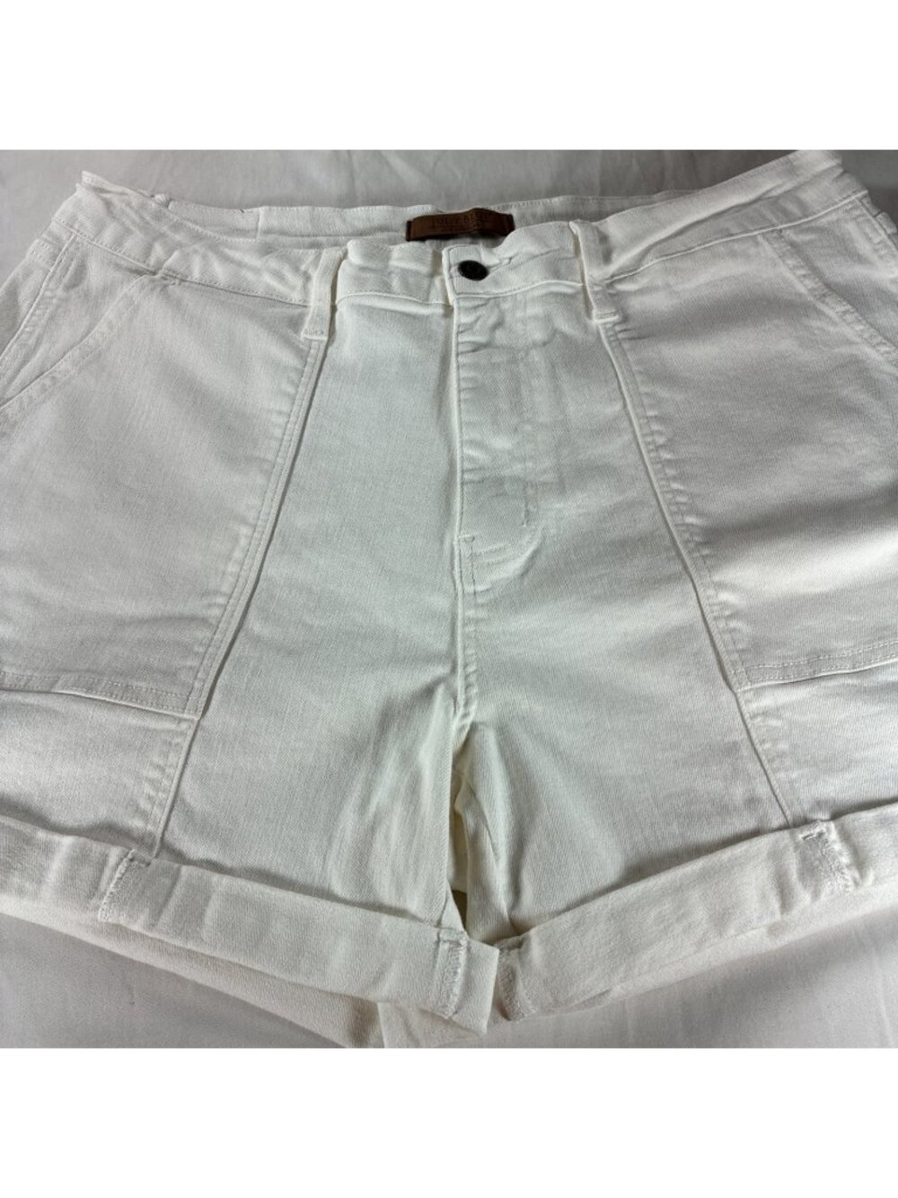 Judy Blue White Denim Shorts Womens 2XL High Rise Distressed Frayed Stretch Size